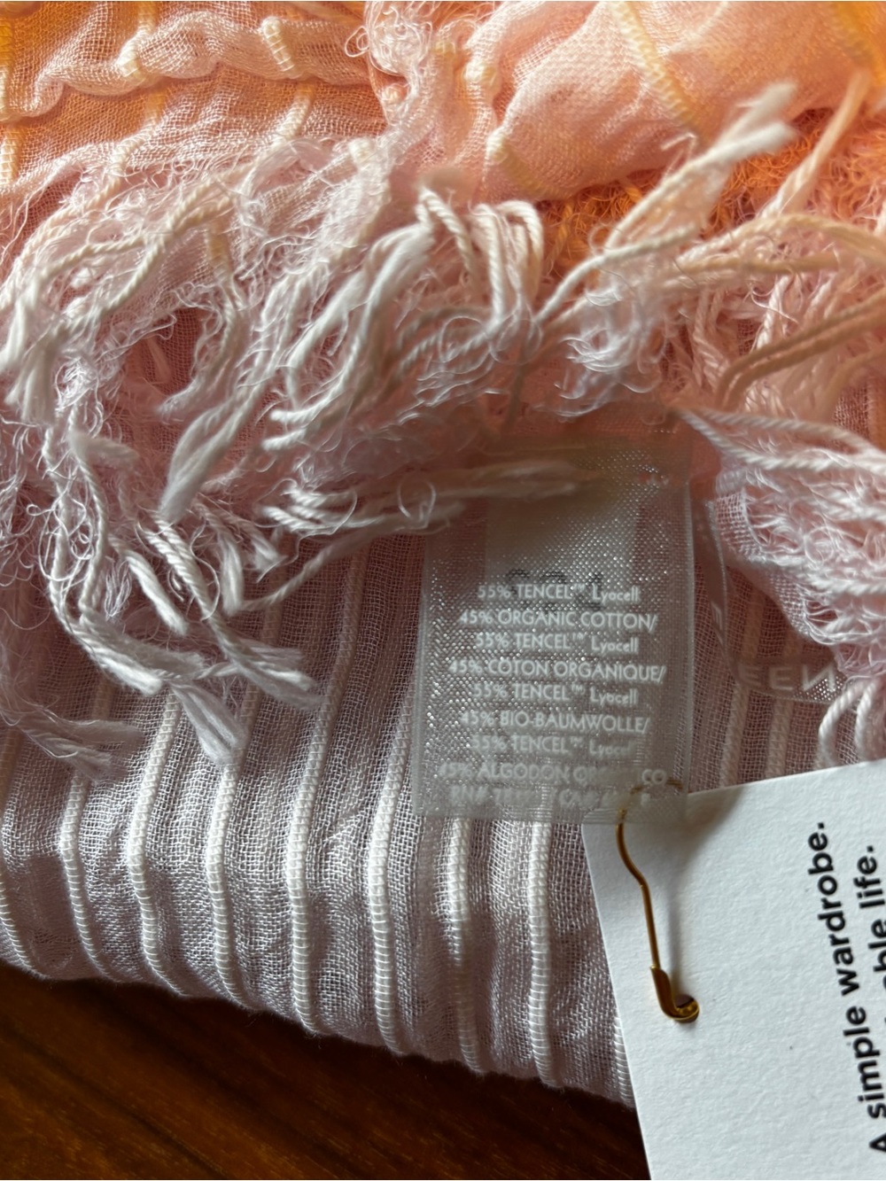 Eileen Fisher Pink Organic Lightweight Texture Fringe Scarf Wrap - Picture 6 of 10